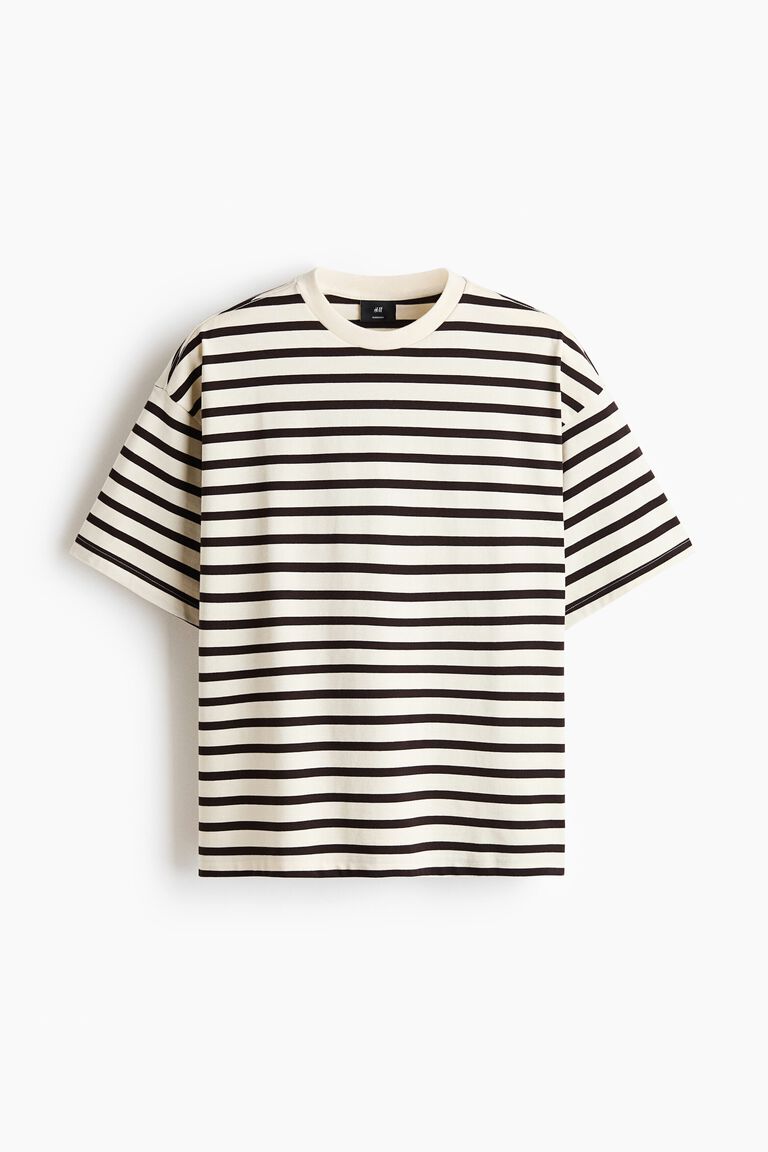 Kaos Garis Unisex Oversized Striped - White Black